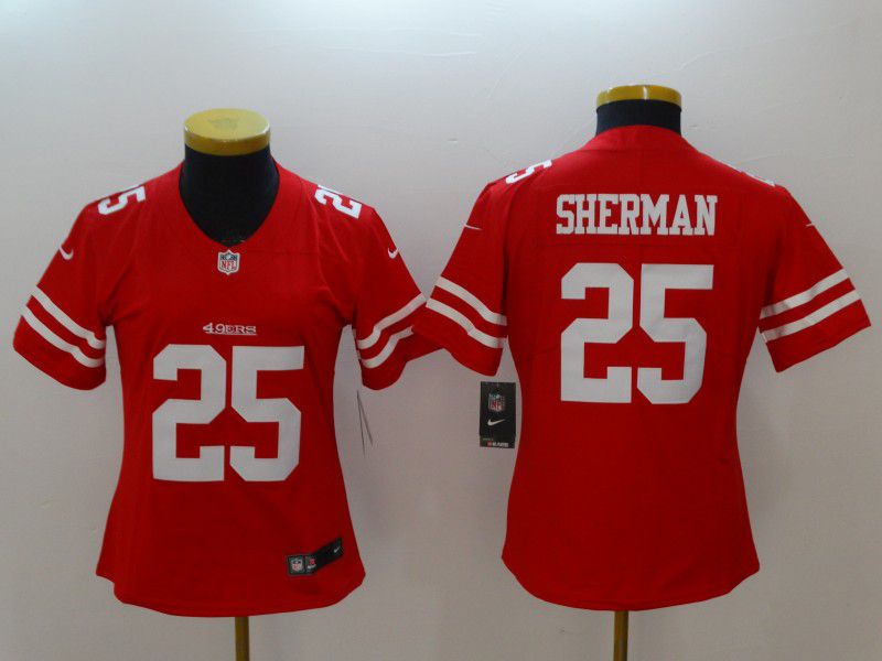 Women San Francisco 49ers #25 Sherman Red Elite New Nike NFL Jerseys->youth nfl jersey->Youth Jersey